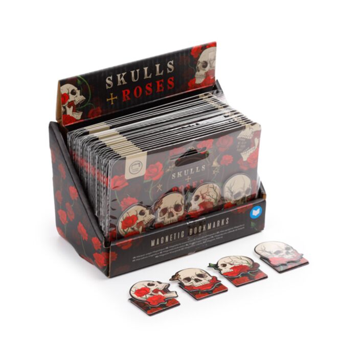 Záložka do knihy - magnetická - sada - Skulls & Roses - Lebka arůže