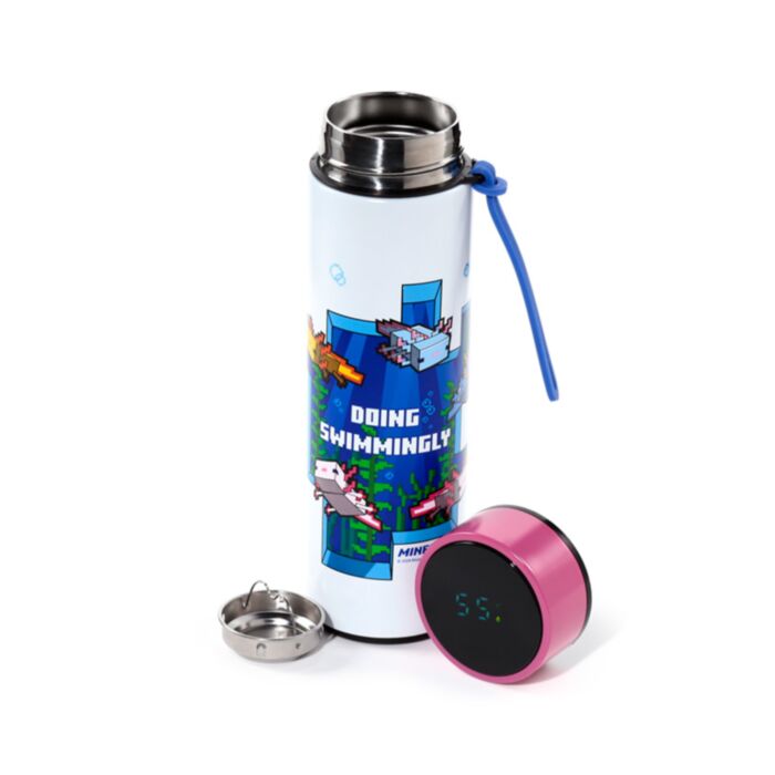 Nerezová termoláhev s digitálním teploměrem 450ml - Minecraft Axolotl