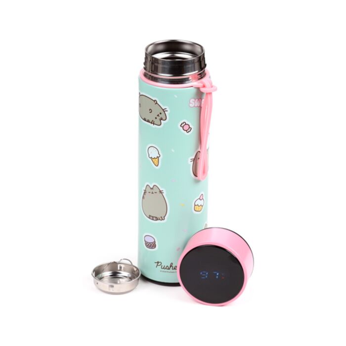 Nerezová termoláhev s digitálním teploměrem 450ml - Kočka Pusheen