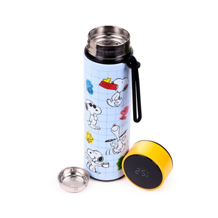 Nerezová termoláhev  s digitálním teploměrem 450ml  - Peanuts Snoopy & Woodstock 