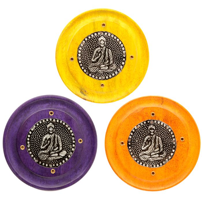 Stojánek na vonnou tyčinku z mangového dřeva Buddha, kulatý