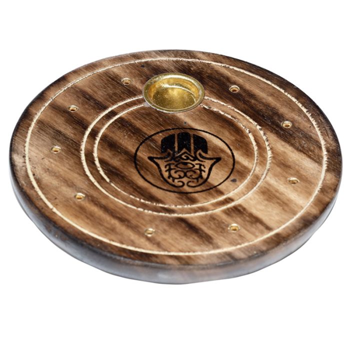 Stojan na vonné tyčinky a kužely Mangové dřevo Hamsa kulatý