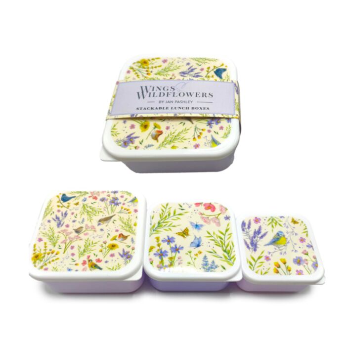 Svačinový box 3 ks - S/M/L - Jan Pashley Wings & Wildflowers - Ptáček a květina