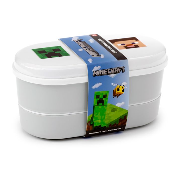 Krabička na oběd s více patry Bento box s vidličkou a lžící Minecraft obličeje