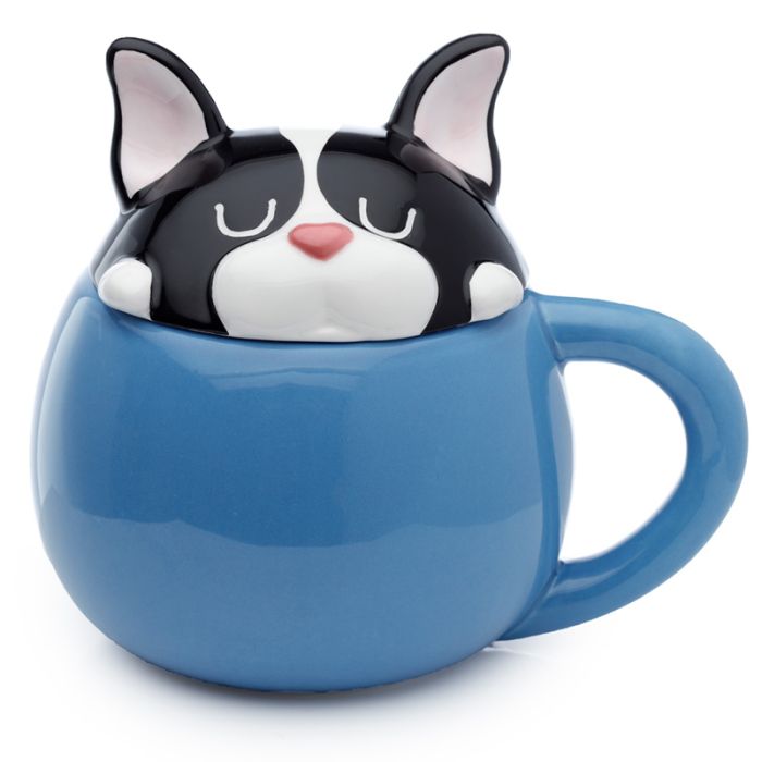 Keramický hrnek s víčkem Psí parta - Francouzský buldoček