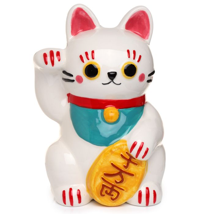 Keramická pokladnička Kočka pro štěstí Maneki Neko - bílá