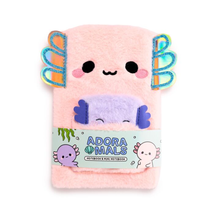 Plyšový zápisník s mini zápisníkem - Adoramals - Axolotl Maddie