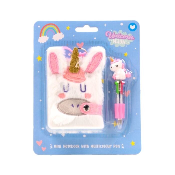 Plyšový zápisník mini A7 a vícebarevná propiska - Unicorn Magic - Jednorožec
