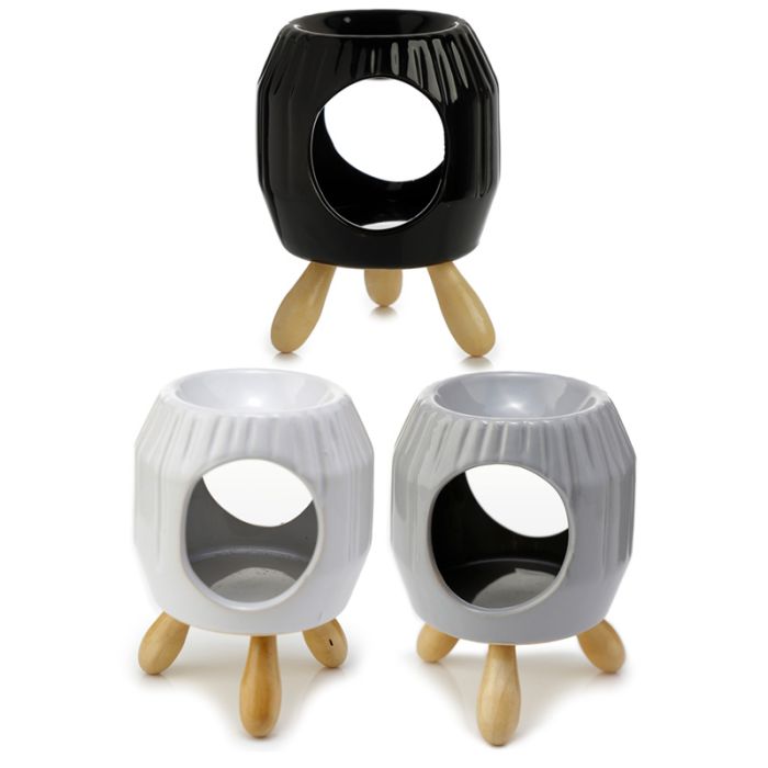 Keramická aromalampa s podstavcem Bílá rýhovaná