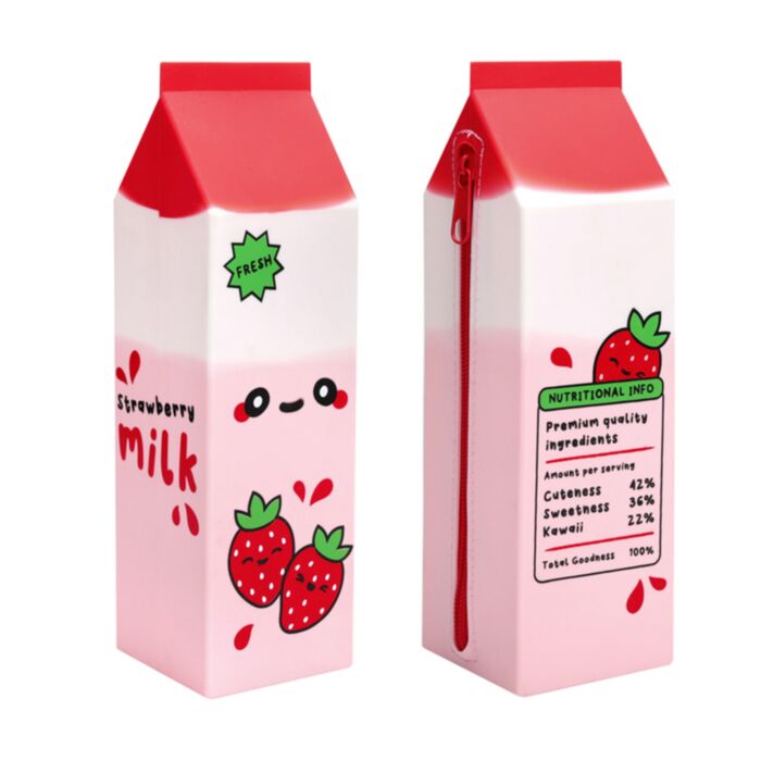 Stojící silikonový penál - Foodiemals - Jahodové mléko