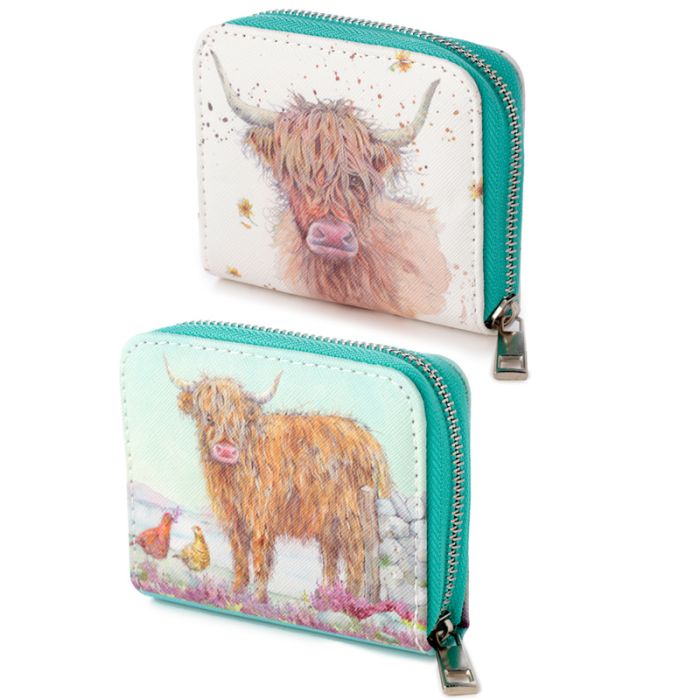 Malá peněženka se zipem Skotská náhorní kravička Highland Coo, design Jan Pashley