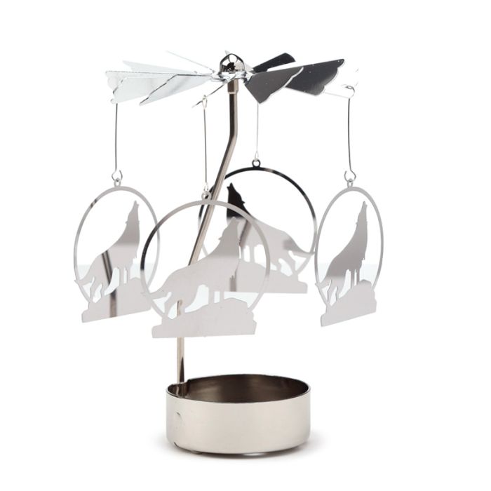 Kovový otočný svícen Andělský kolotoč - Vyjící vlk