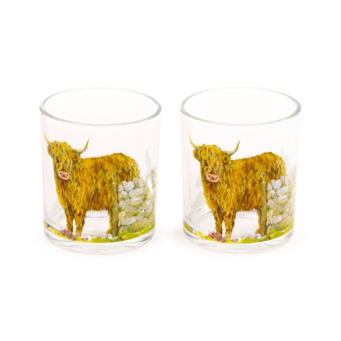 Sklenice - sada 2 ks- 250 ml - Jan Pashley - Skotská kráva Highland Coo