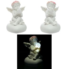 Figurka LED - Cherub s růžovým věnečkem a koulí Figurka LED - Cherub s růžovým věnečkem a koulí
