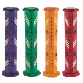 Krabička na vonné tyčinky z mangového dřeva ve tvaru věže-Květy Krabička na vonné tyčinky z mangového dřeva ve tvaru věže-Květy