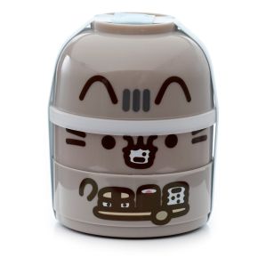 Krabička na oběd se dvěma patry, vidličkou a lžící Bento Box Kočka Pusheen - kulatá Krabička na oběd se dvěma patry, vidličkou a lžící Bento Box Kočka Pusheen - kulatá