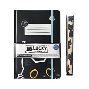 Linkovaný A5 zápisník z recyklovaného papíru - Lucky the Black Cat - Kočka Linkovaný A5 zápisník z recyklovaného papíru - Lucky the Black Cat - Kočka