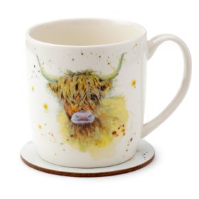 Sada porcelánový hrnek a podtácek Skotská kravička Highland Coo, design Jan Pashley Sada porcelánový hrnek a podtácek Skotská kravička Highland Coo, design Jan Pashley